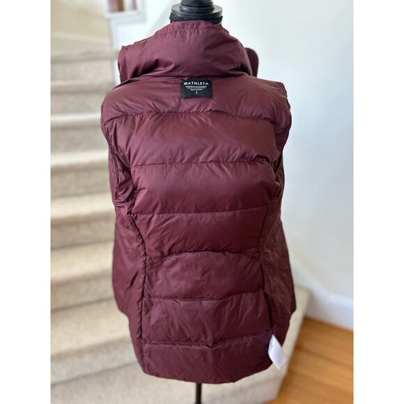 Athleta Downtown Burgundy Red Down Filled Zip Up Puffer Jacket - Picture 7 of 11